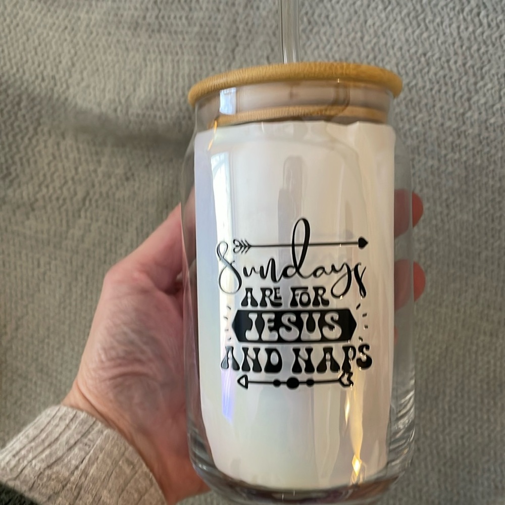 🆕 Custom Designed Libby Style Glass Mug - “Sundays Are For Jesus And Naps”